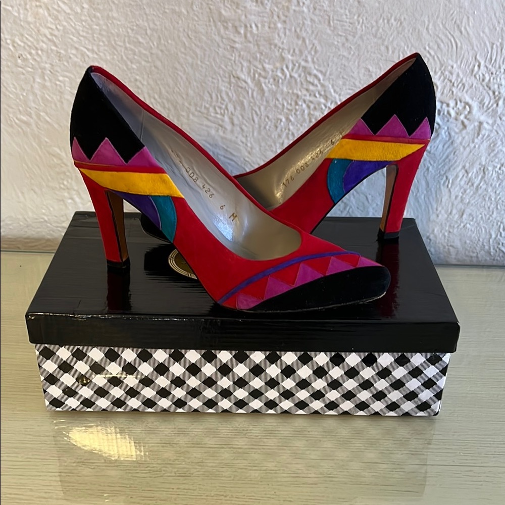 Delman Multi-Colored High Heels with Pointed Toe